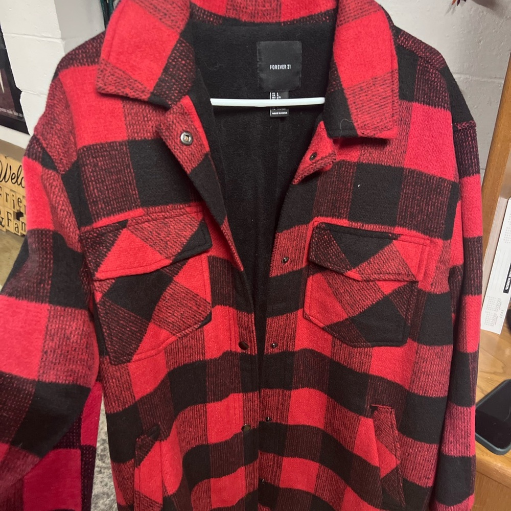 Forever 21 Red and Black Buffalo Plaid Shacket Jacket